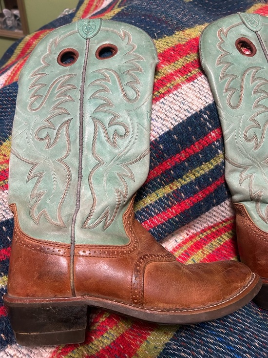 Ariat teal and brown classic pull on leather cowboy boots - Picture 2 of 10